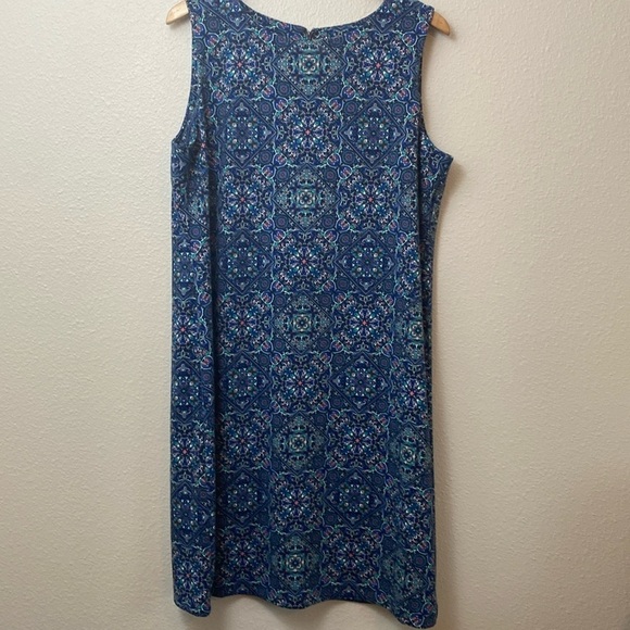 EUC Talbots Boho Print Sleeveless Blue Shift Dress Size L - Picture 1 of 7